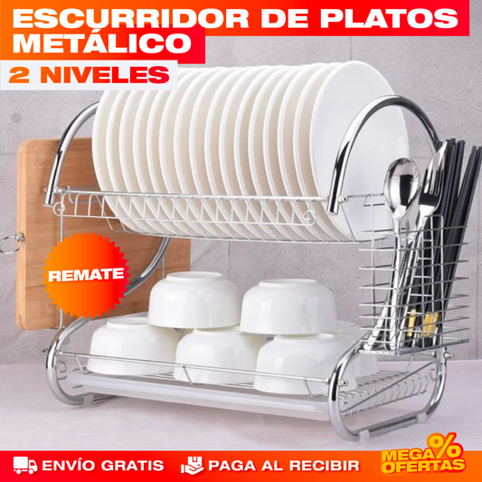 Escurridor de Platos Metálico de 2 Niveles