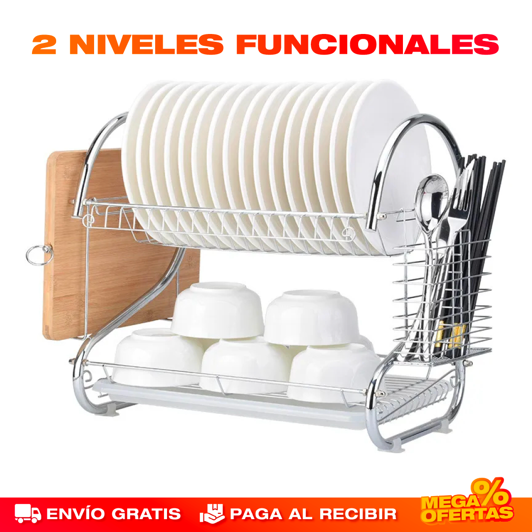 Escurridor de Platos Metálico de 2 Niveles