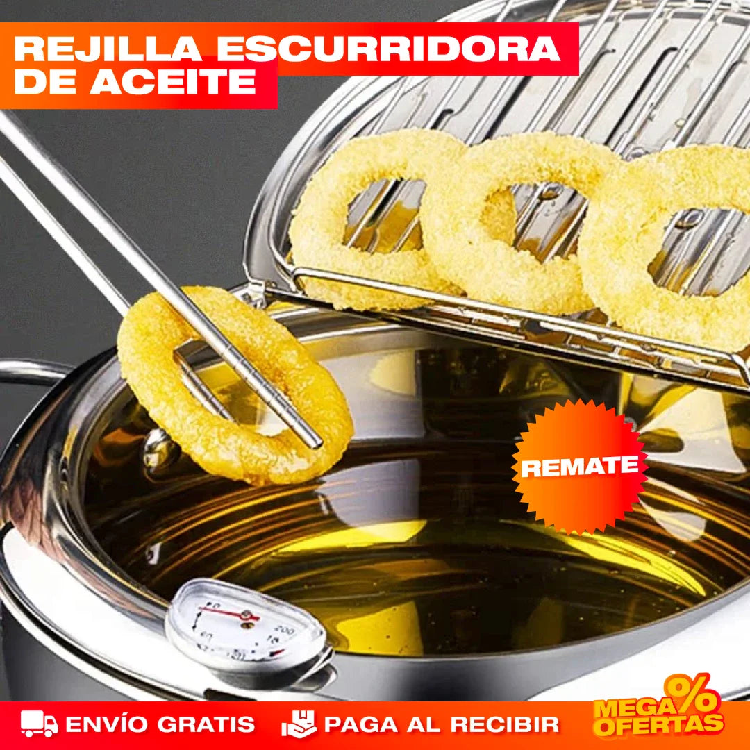 Olla Freidora con Termómetro de Acero Inoxidable