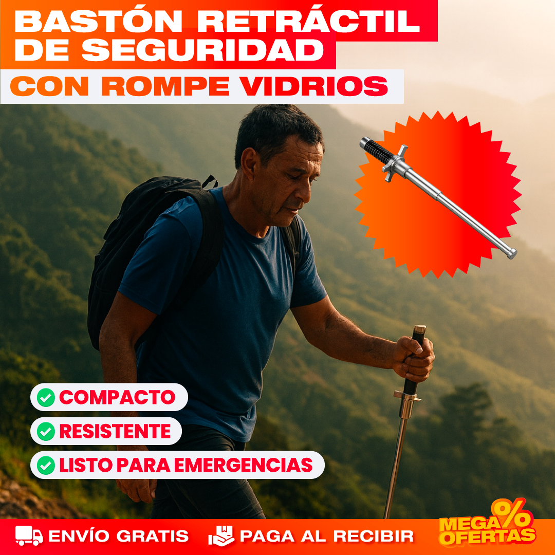 Bastón Retráctil de Senderismo y Seguridad con Rompevidrios