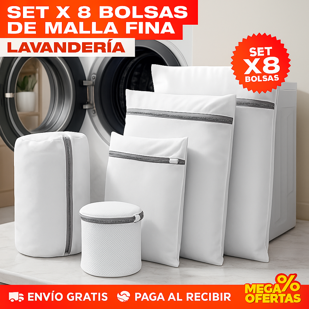 Bolsas de Malla Fina para Lavandería – Set x8