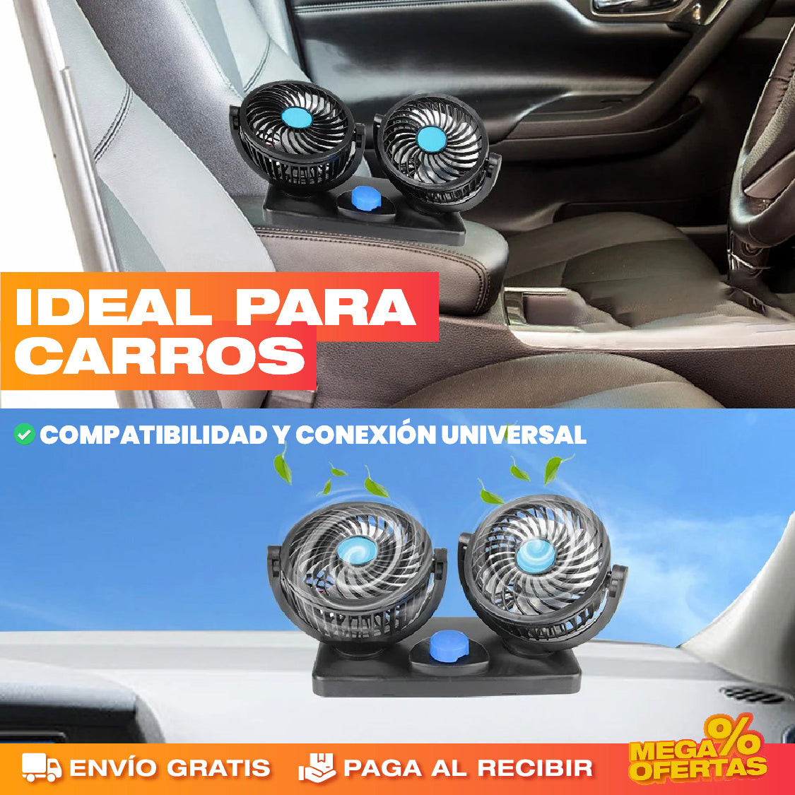 Ventilador de Doble Cabeza para Vehículo – Promo 2x1